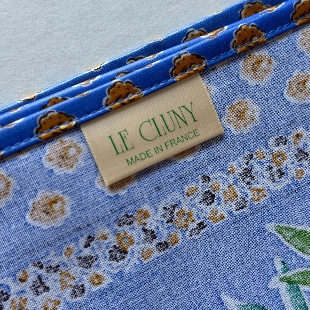 Le Cluny French Provencal Blue Olive  Coated Cotton Placemats Set of 4 France